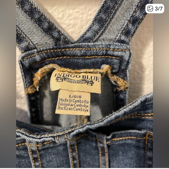 Indigo Blue Women's Distressed maternity Denim Overalls - Picture 7 of 8